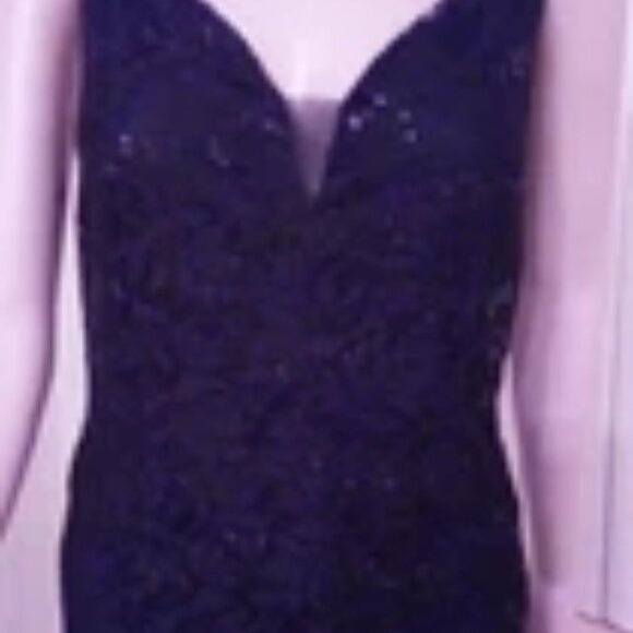 NEW Mermaid Asymmetrical Black Lace & Sequin Gown Sz L - Picture 1 of 5